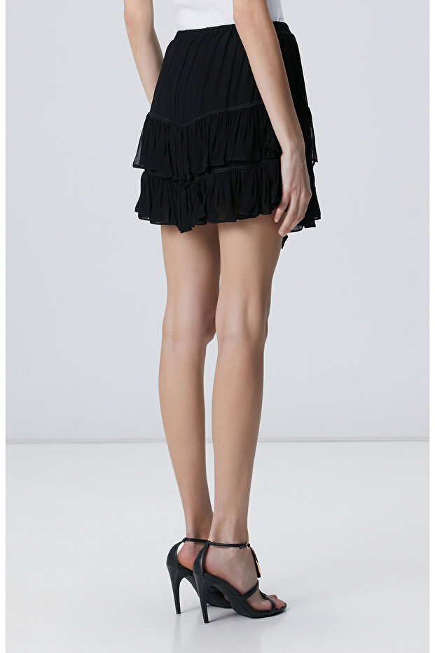 Siyah Volanlı Mini Etek - 4