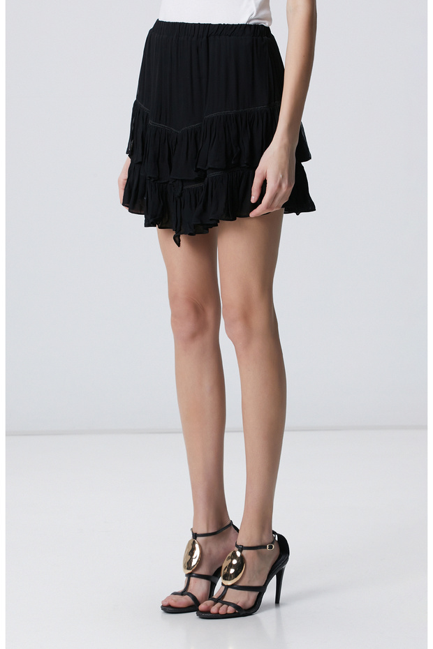 Siyah Volanlı Mini Etek - 2