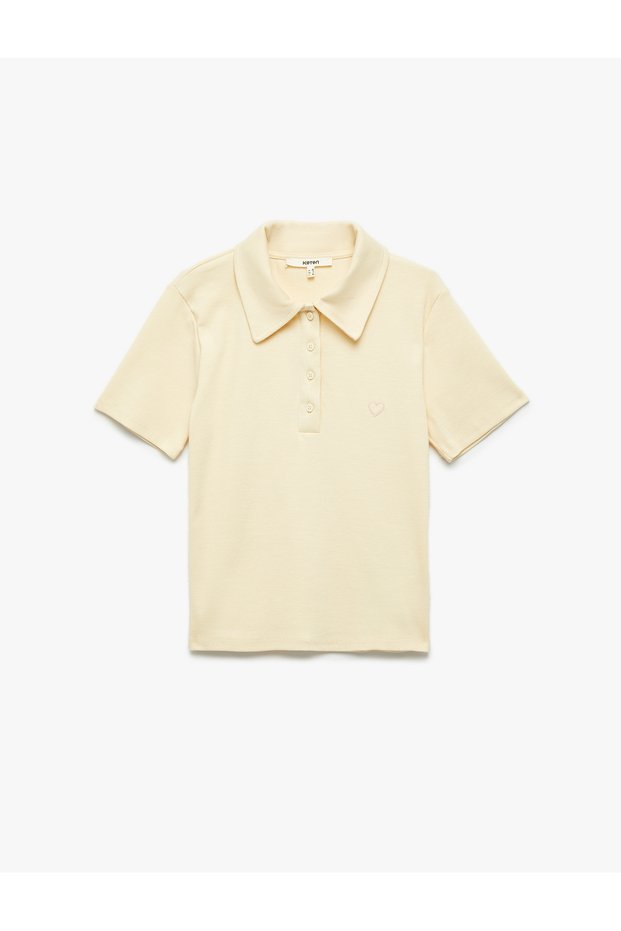 Cotton Slim Fit Short Sleeve Buttoned Heart Polo Neck T-Shirt