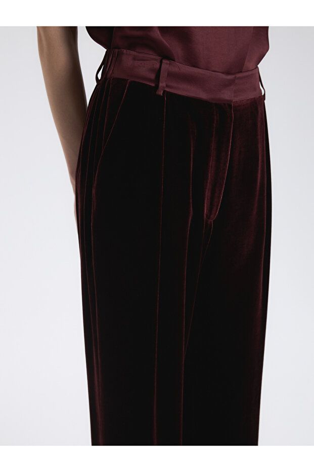 Bordo Kadife Pantolon - 5