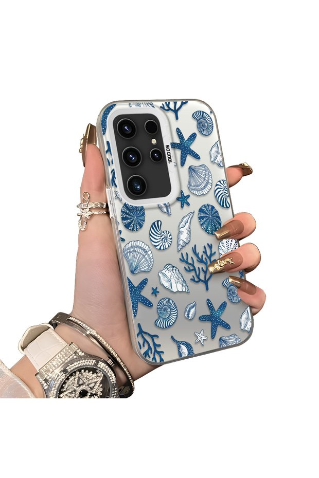 Samsung Galaxy S23 Ultra Compatible Hard Acrylic Back Silicone Edge Lens Protection Stylish Print Case
