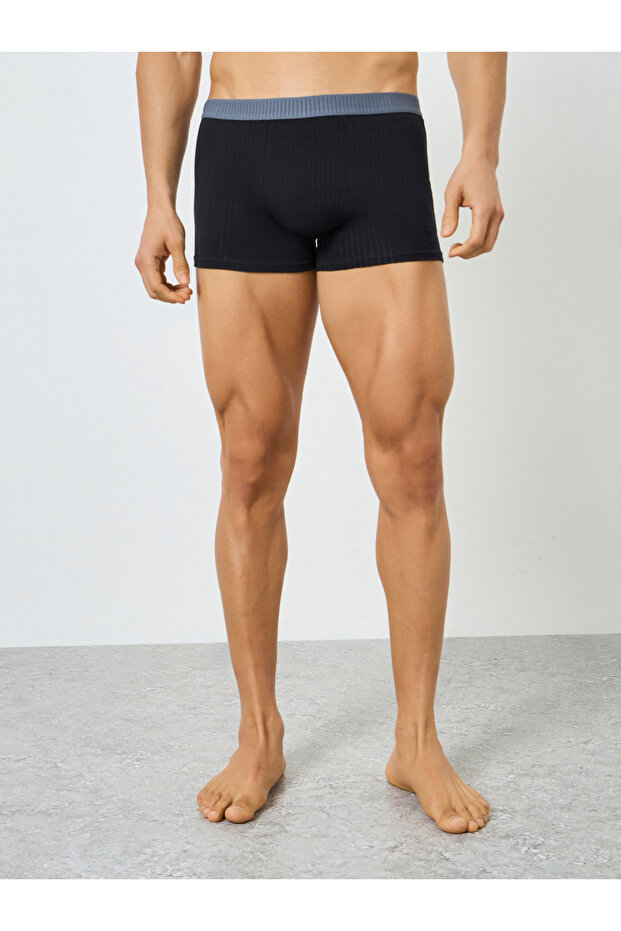 Men Black Cotton Ribbed Trunks