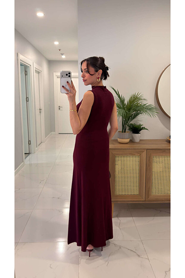 Hedron Bordo Triko Elbise - 4