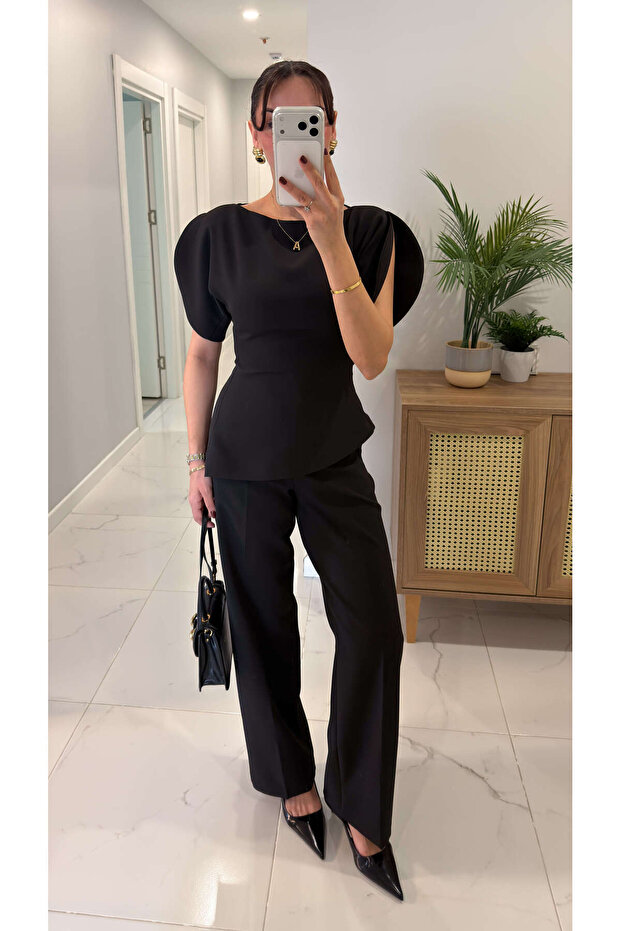 طقم بنطلون وبلوزة سوداء من نودوير - 2