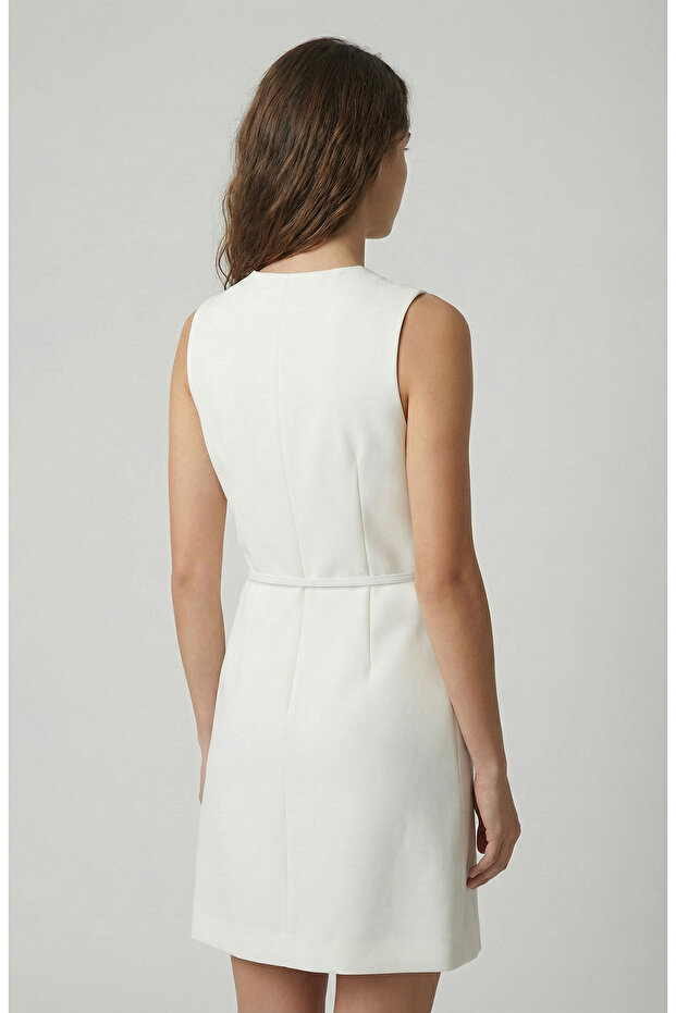 Kırıkbeyaz Siyah Mini Elbise - 3