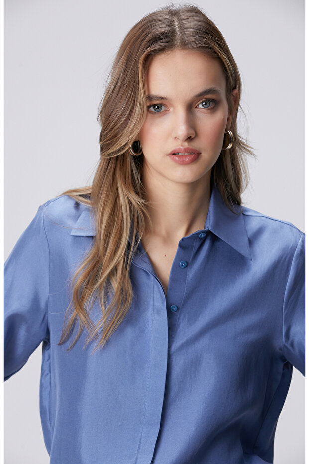 Limited Mavi İpek Gömlek - 2