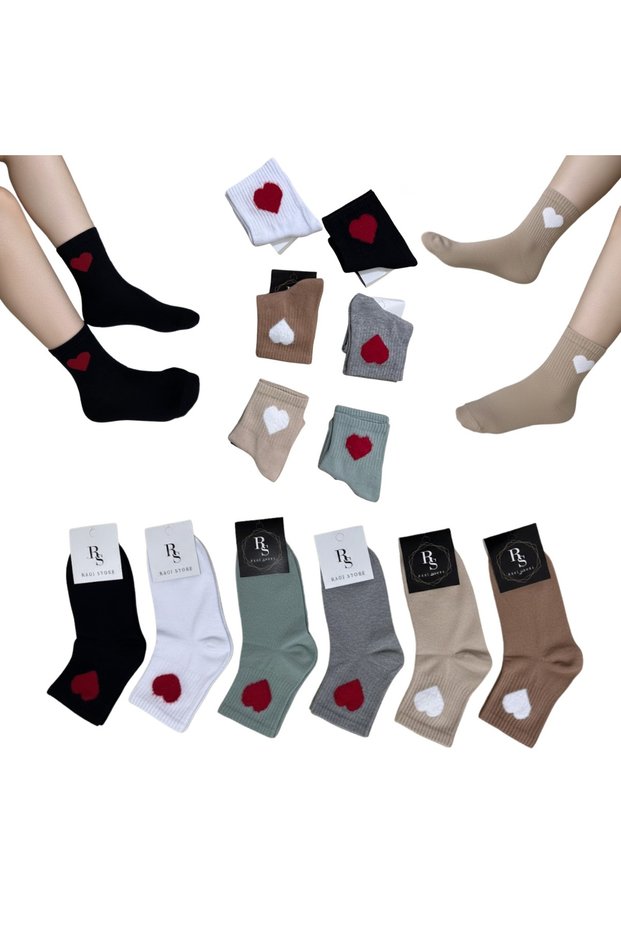 6-Pack of Women's College Socks with Bearded Heart Pattern