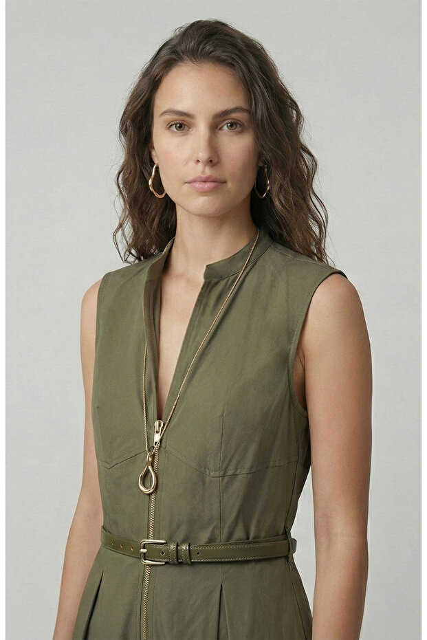 Haki Midi Elbise - 2