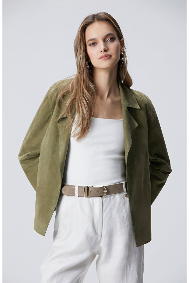 Açık Haki Süet Mont - 4