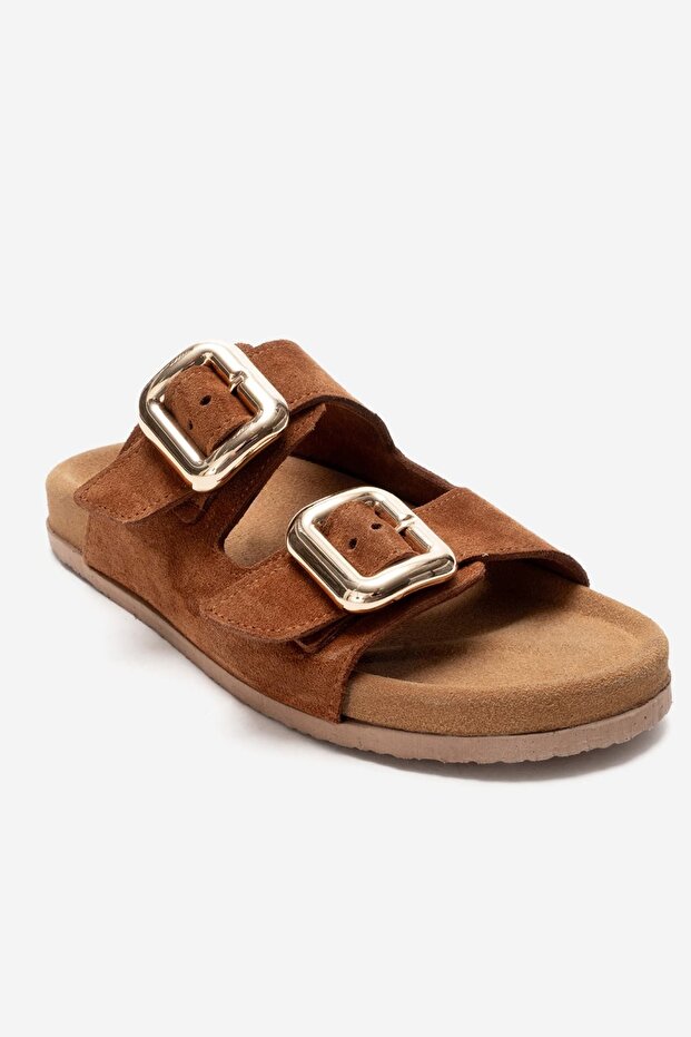 Lusino Women's Genuine Leather Slippers Tan Suede