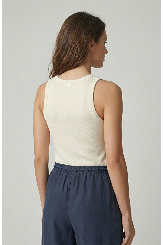 Kırık Beyaz Varak Baskılı Örme Atlet - 3