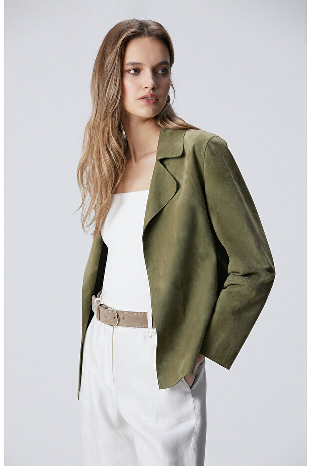 Açık Haki Süet Mont - 1