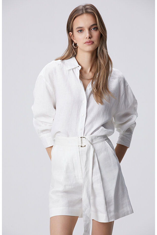 Beyaz Keten Gömlek - 4