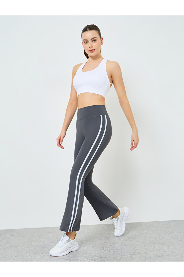 Women Charcoal Broad Waist Dual Striped Flared Pants