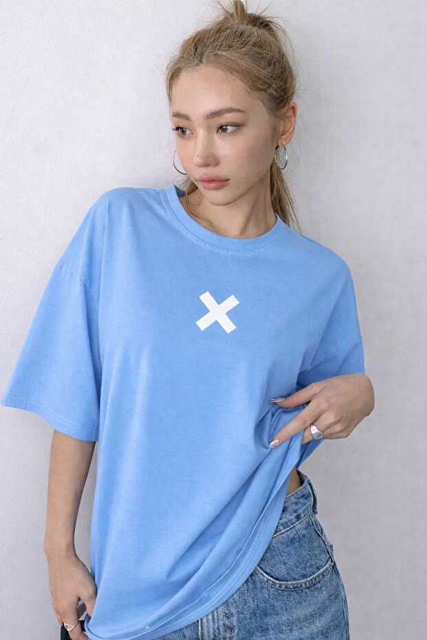 X Printed Baby Blue T-Shirt