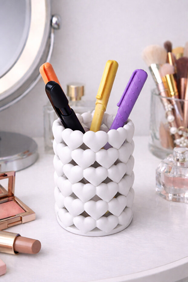 Heart Design Pen Holder – Decorative Desktop Organizer - Brush Holder