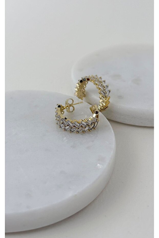 Baguette Jewelled Half Hoop Earrings