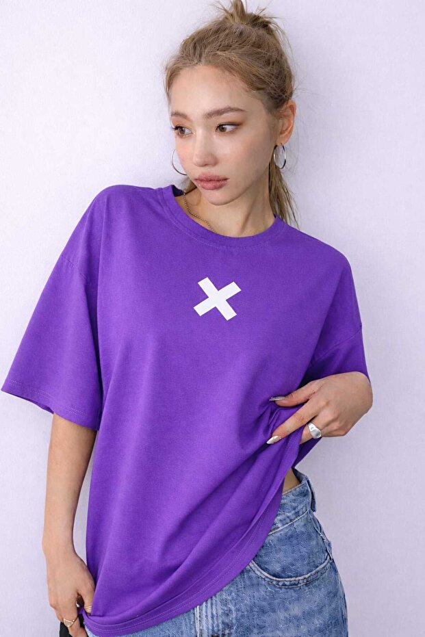 X Printed Purple T-Shirt