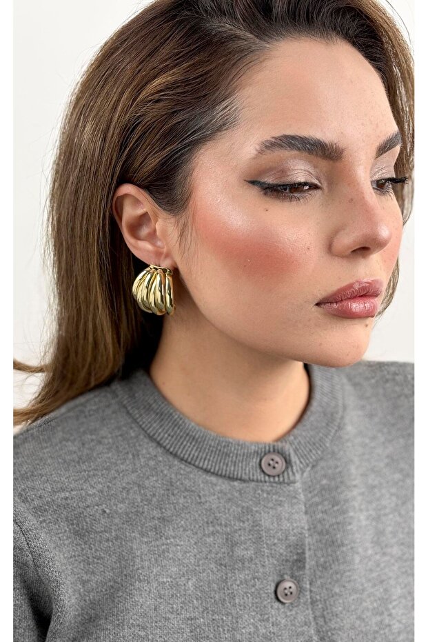 Bombeli Şerit Sıralı Küpe - 6