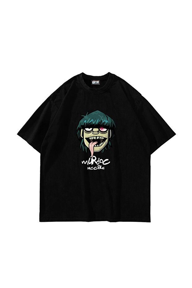تي شيرت أسود كبير الحجم مطبوع عليه Gorillaz Murdoc للجنسين