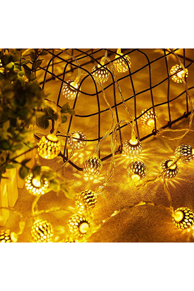 سلسلة أضواء كروية مغربية LED دافئة بيضاء 6M40LED، قطعة واحدة، تعمل بالبطارية، لإضفاء جو ساحر على المنزل