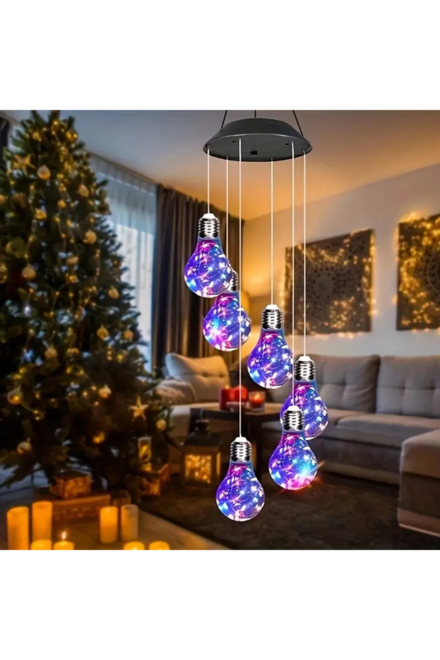 RGB 1 Pack Colorful Lights Solar Bulb Wind Chimes Hanging 6 LED Pendants Solar Windchimes Lamps For