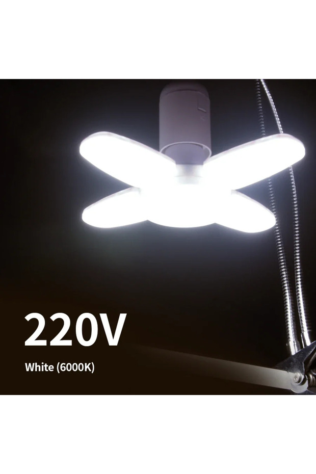 مصباح LED أبيض بارد 220 فولت، على شكل أربع أوراق، يعمل بتيار متردد 85-265 فولت، قاعدة E27، مصباح معلق 28 واط، قابل للطي، مصابيح LED