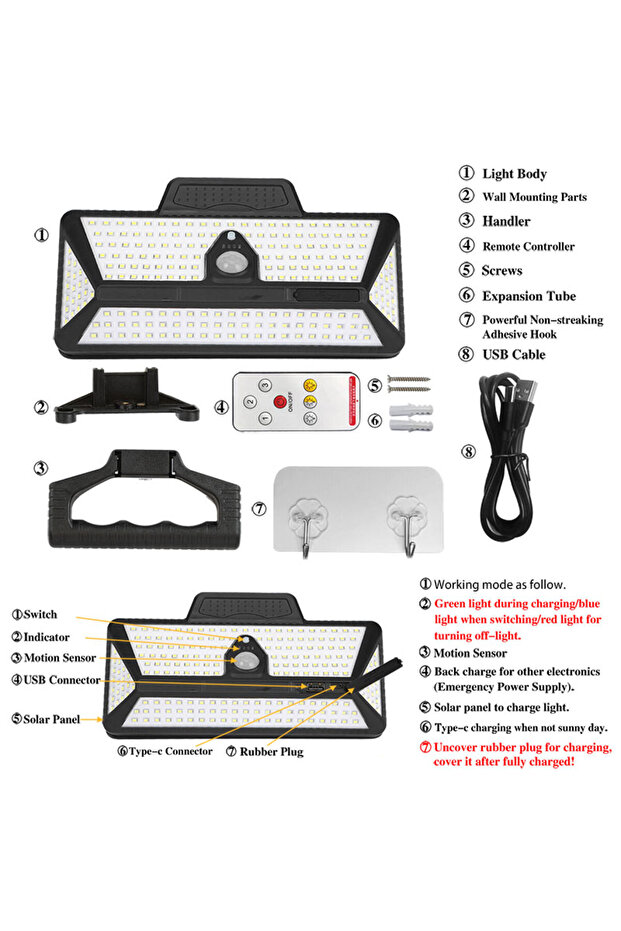 White Light 208LEDs New Solar Clip Lights Outdoor Courtyard Super Bright Human Body Induction Lighti