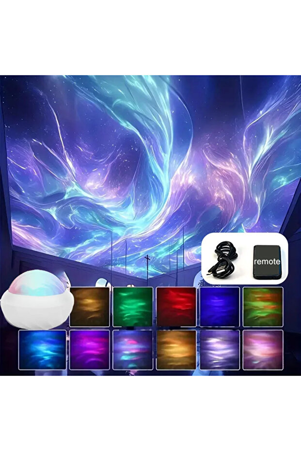 أضواء ليلية بتقنية عرض الشفق القطبي (أورورا بورياليس) بتقنية RGB، مزودة بمقبس USB وجهاز تحكم عن بعد احترافي