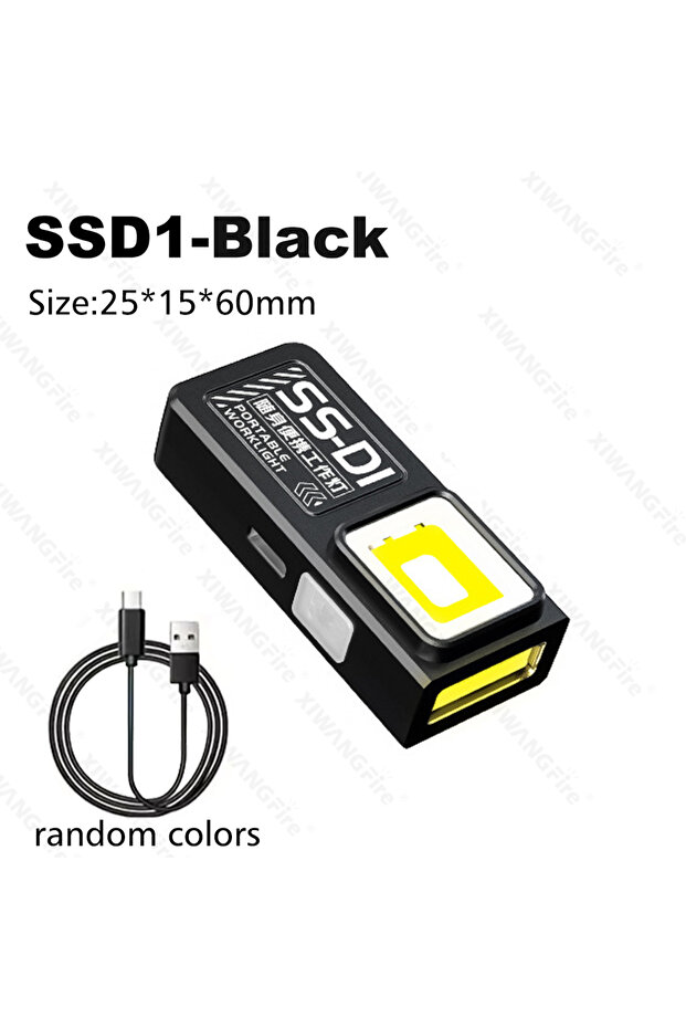 مصباح يدوي صغير متعدد الوظائف قابل لإعادة الشحن عبر منفذ USB، مزود بإضاءة عمل COB، أسود اللون، يُعلق على سلسلة المفاتيح.