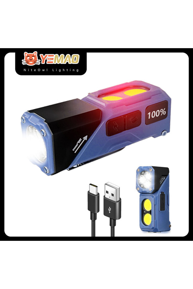 مصباح يدوي ومصباح رأس YEMAO MINI USB قابل لإعادة الشحن، مصباح LED محمول مع مغناطيس خلفي، مصباح يدوي فائق القوة