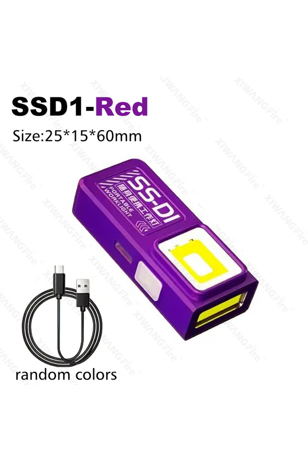 مصباح يدوي متعدد الوظائف SSD1-purple قابل لإعادة الشحن عبر منفذ USB، مصباح صغير مزود بإضاءة عمل COB