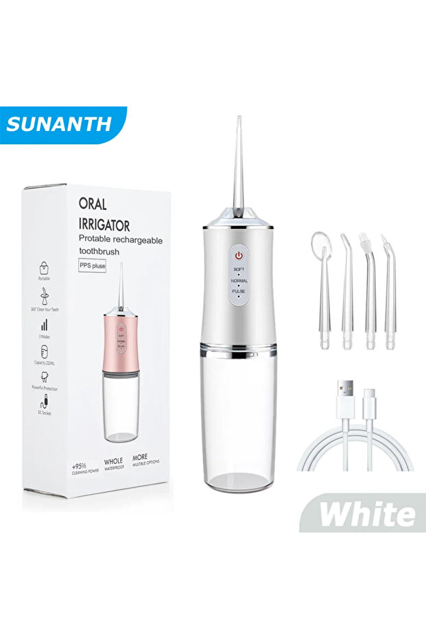 059-White Portable Smart Electric Oral Irrigator 4 Jets 3 Modes USB Rechargeable Cordless Water Flos