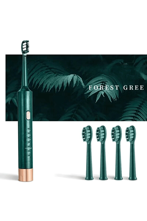 Green 5 brush head Electric Toothbrush Soft Bristles 6 Speed Automatic for Adults & Kids Universal S