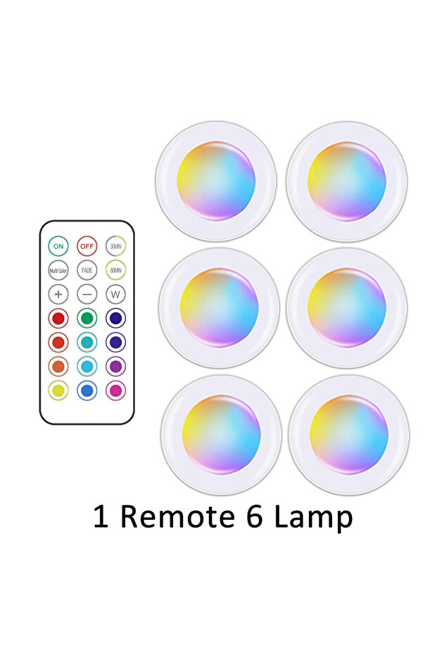 جهاز تحكم عن بعد واحد، 6 مصابيح RGB ملونة، إضاءة LED لاسلكية تحت الخزانة، تحكم عن بعد، 12 لونًا، تحكم باللمس