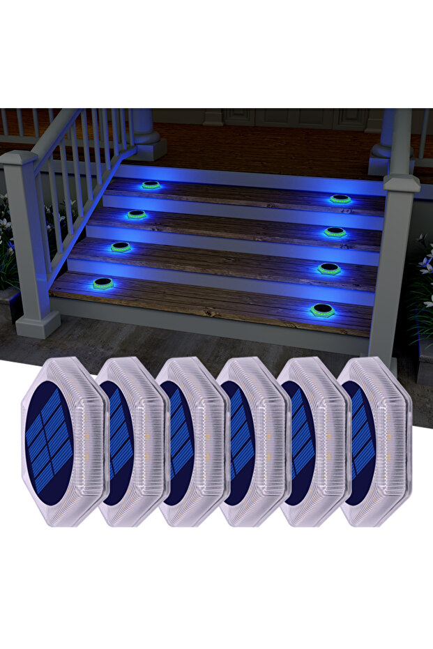 0-5W Blue 6 Pack Solar Driveway Lights Outdoor IP68 Waterproof Blue Deck Step Lights Solar Stair Lig