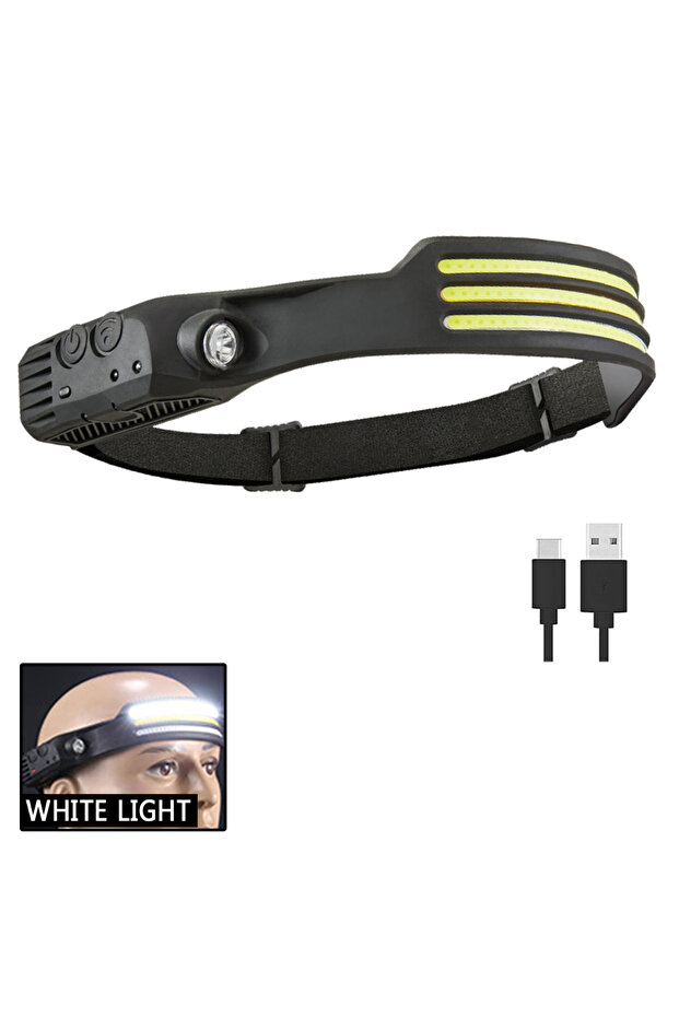 1Pc 3LED Lamp COB LED Headlamp Induction Head Lamp Built-in Battery USB Rechargeable Head Flashlight