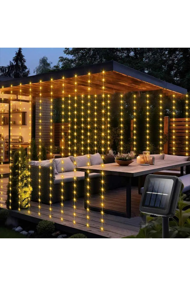 3X2M 200led Warm White 300 LED Solar Courtyard Curtain Lights Outdoor Waterproof Fairy String Lights