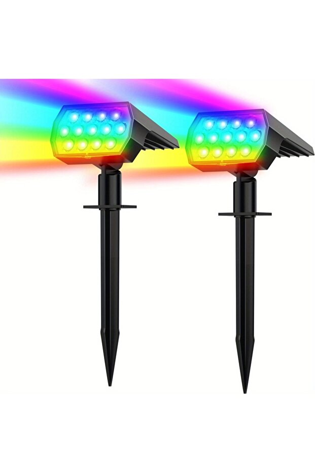 2 years 2Pcs Solar Spot Lights Outdoor Color Changing 7 Modes Christmas IP65 Waterproof Lan
