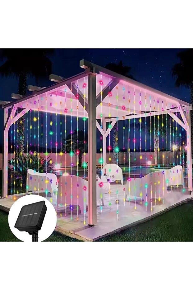 3x1M(100LEDS) Multicolor Solar LED Curtain Light Outdoor Garland Solar Fairy String Light Pavilion G