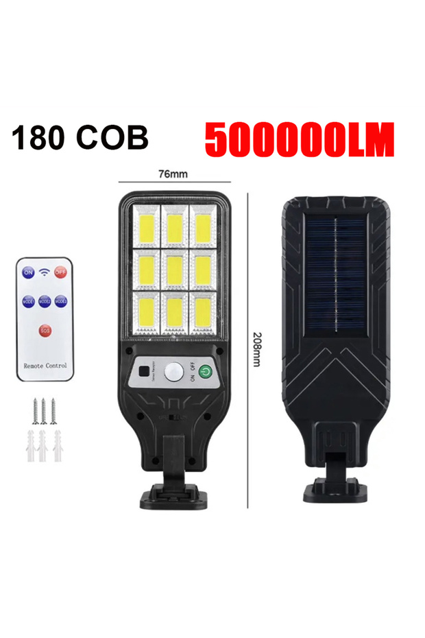 مصباح LED خارجي يعمل بالطاقة الشمسية، مزود بمستشعر شمسي، بقوة 500000 لومن، يعمل ببطارية 180 واط COB.