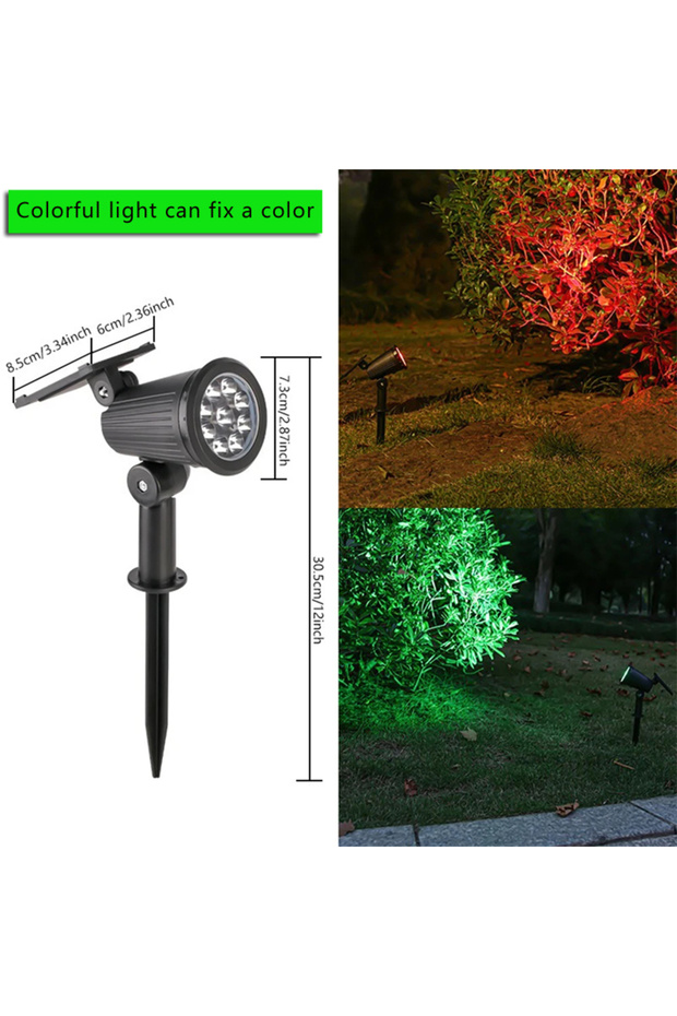 مصباح RGB ذو 9 مصابيح LED يعمل بالطاقة الشمسية، قابل للتعديل، مقاوم للماء بمعيار IP65، سطوع قابل للتعديل.