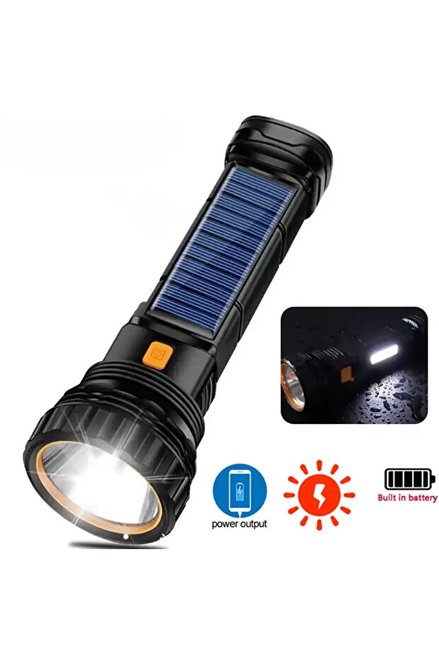 LS189-1PC 1PC Multi-function Solar LED Flashlight Outdoor Long Range Torch Emergency Power Bank LED
