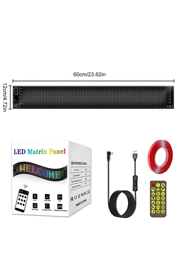 لوحة مصفوفة LED بـ 16×96 مصباح LED، 12×60 سم، لوحة بكسل LED للشاحنات، مع تطبيق بلوتوث، إضاءة ليلية قابلة للتخصيص