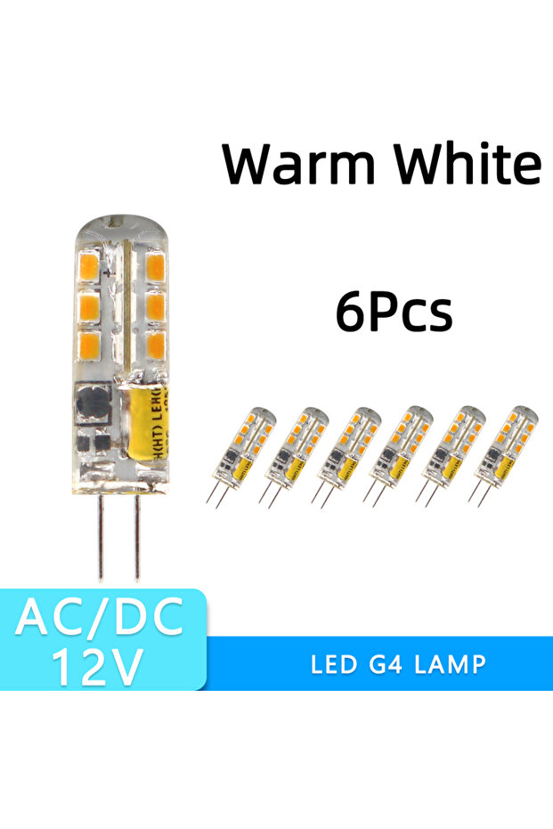 مصباح LED صغير G4 أبيض دافئ، 6 قطع، 4 واط، يعمل بتيار متردد/مستمر 12 فولت، بديل لمصابيح SMD 30 واط و40 واط، مصنوع من السيليكون.