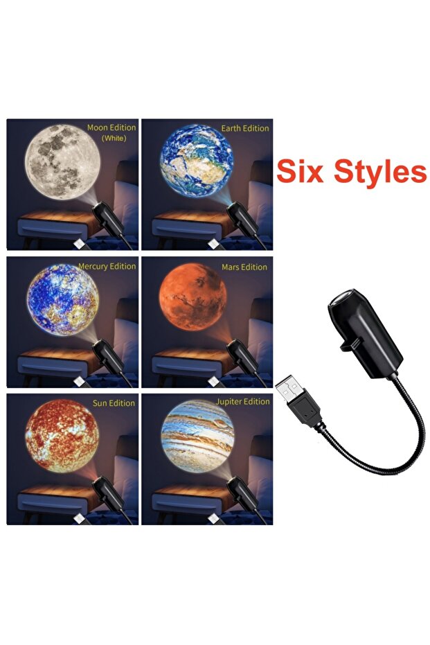 مصباح بروجكتور LED قابل لتغيير النمط، يعمل بجهد 5 فولت عبر منفذ USB، مزود بإضاءة ليلية للكواكب والقمر والأرض.