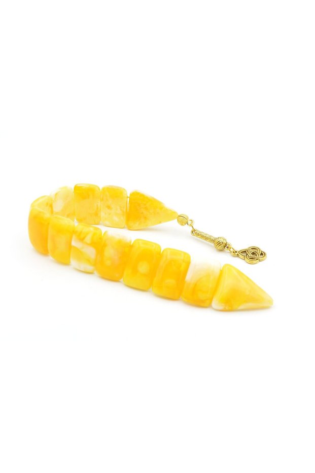 Coarse Grain Yellow White Powdered Amber Fish Prayer Beads