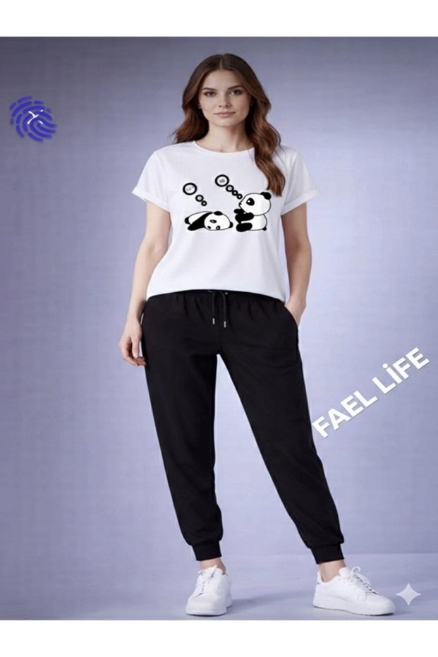 Women'S/Men's Wide Cut T-Shirt Tracksuit Tenbel Panda Printed Set
