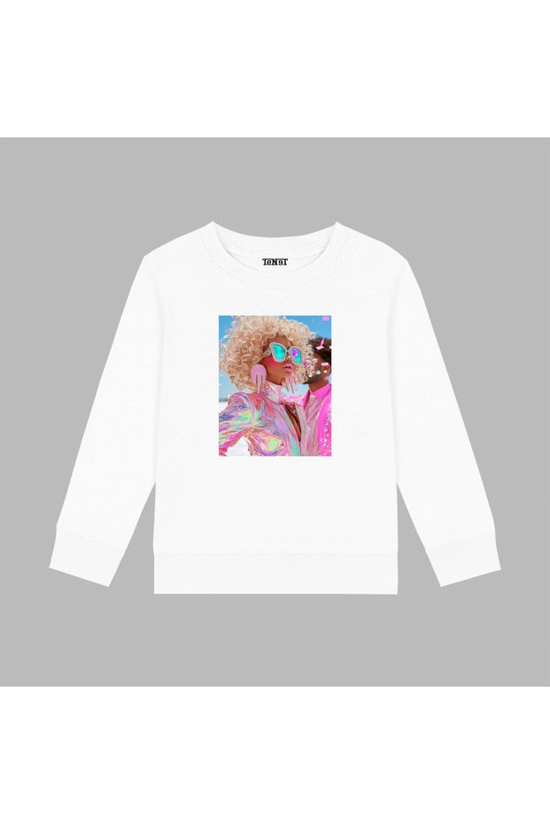 Colorful Photo Design Printed Unlined 3 Thread Oversize Crew Neck Sweatshirt