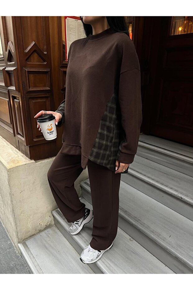 Yan Ekose Panel Detaylı Oversize Eşofman Takımı - 3